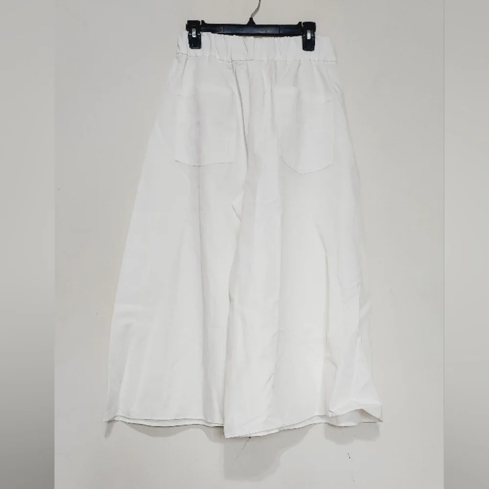 Zara Zw Collection Ecru Linen Volume Wide-Leg Crop Pants Sz-S